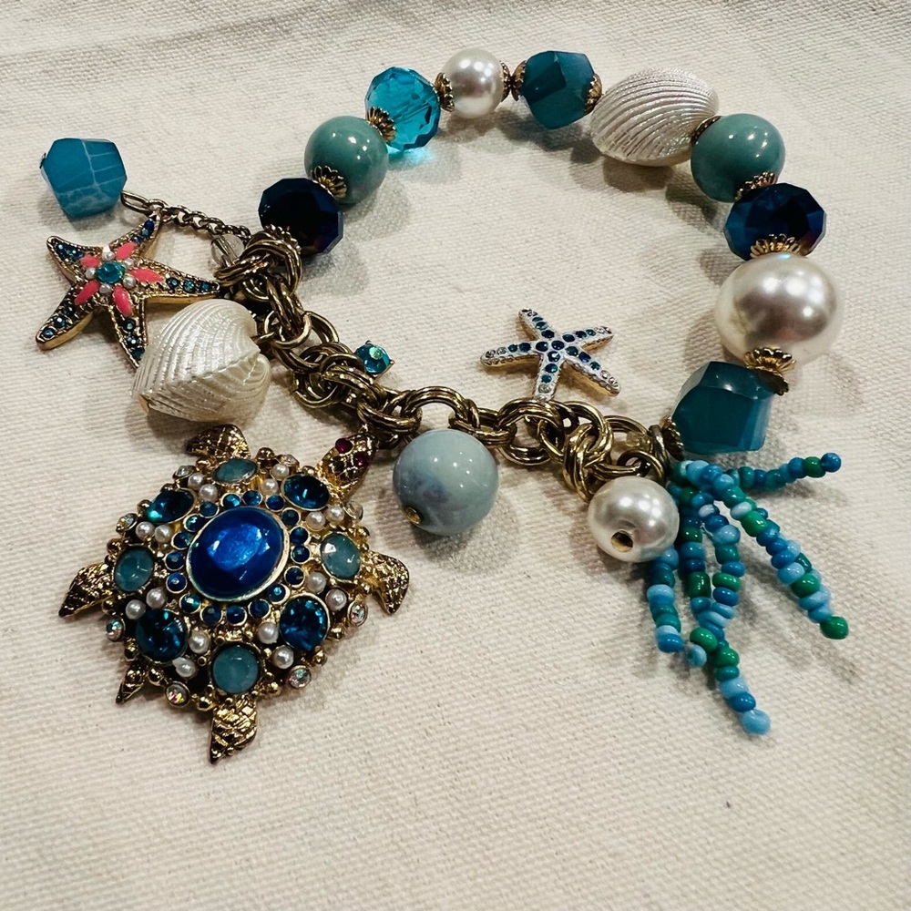 Betsy Johnson Blue and Gold Charm Bracelet with Sea Life Accents